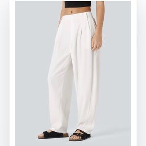 NWT HALARA White Relaxed Pleat Front Wide-Leg Pants